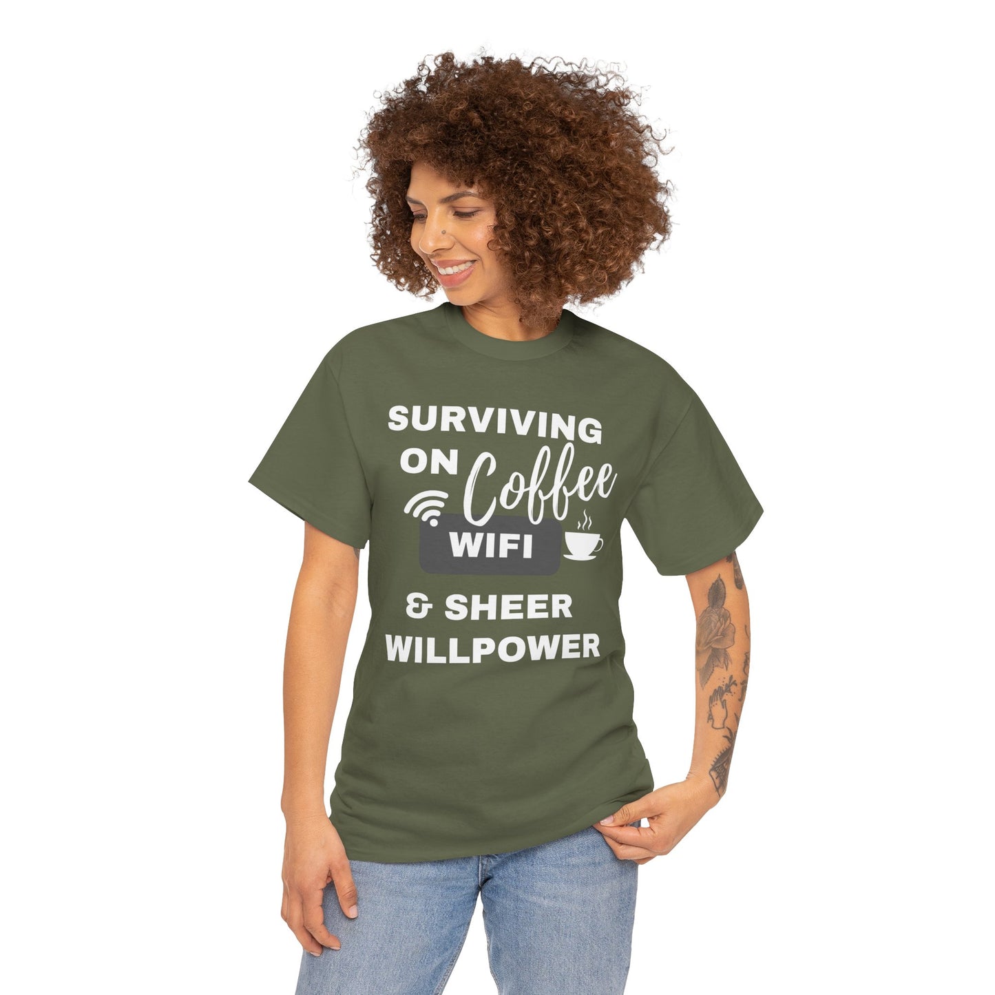 Surviving on Coffee Tee - Unisex Heavy Cotton Shirt, Funny Gift for Coffee Lovers, Perfect for Everyday Wear, Birthday & Holidays