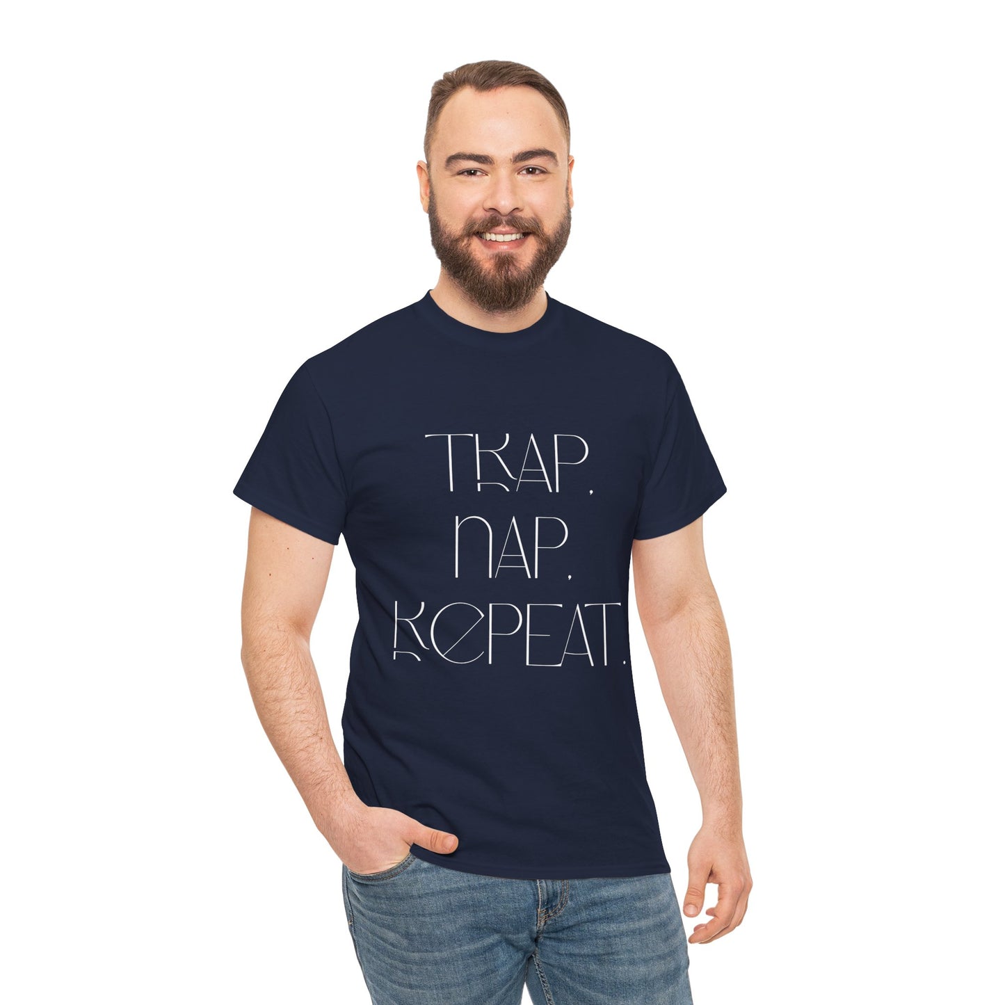 Unisex Heavy Cotton Tee - 'Trap. Nap. Repeat.' Motivational Shirt for Relaxation and Leisure