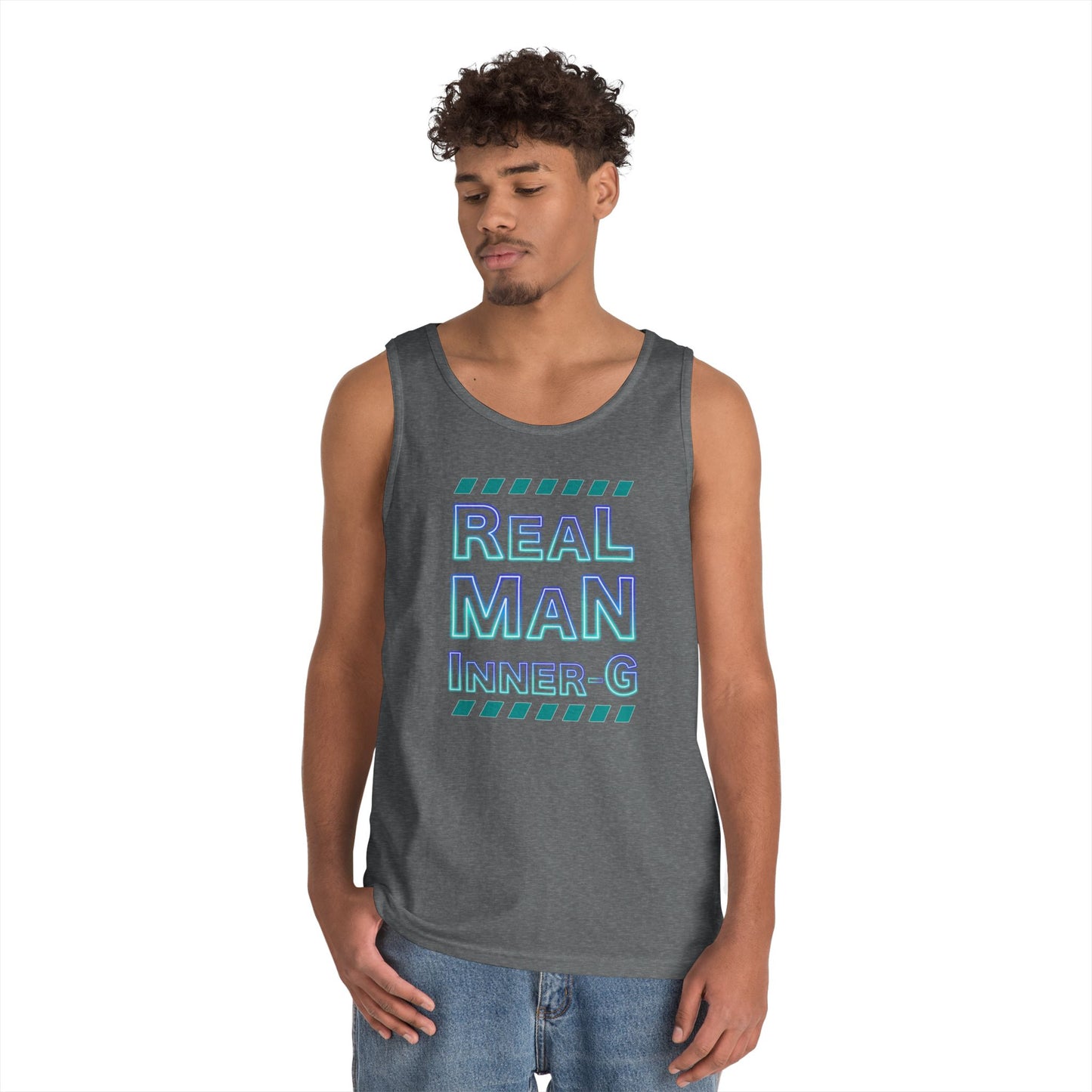 Real Man Inner G Unisex Heavy Cotton Tank Top, Motivational Gym Wear, Summer Fashion, Casual Outift, Gift for Him, Inspirational Tank