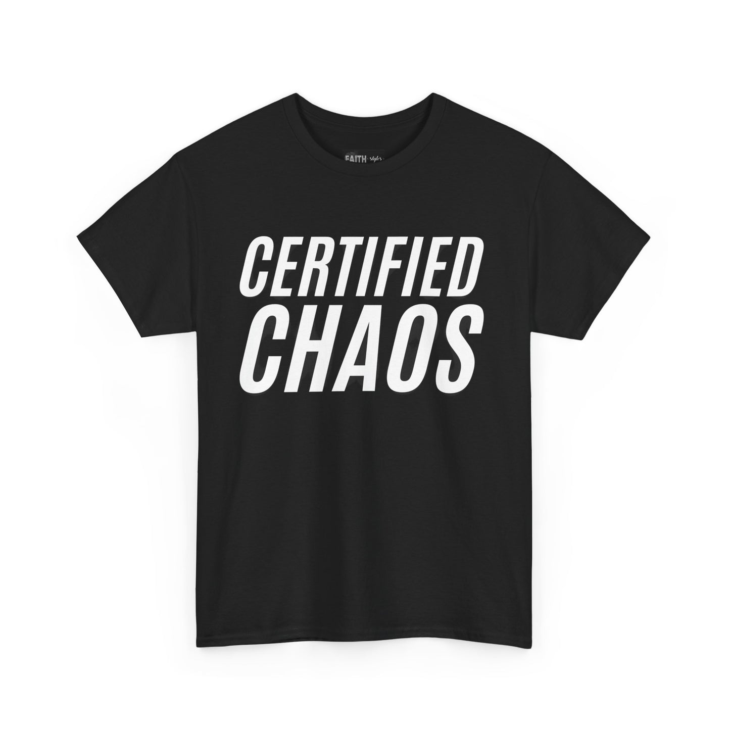 Certified Chaos Unisex Heavy Cotton Tee, Casual Tee, Graphic Tee, Trendy T-Shirt, Gift for Friends, Everyday Wear