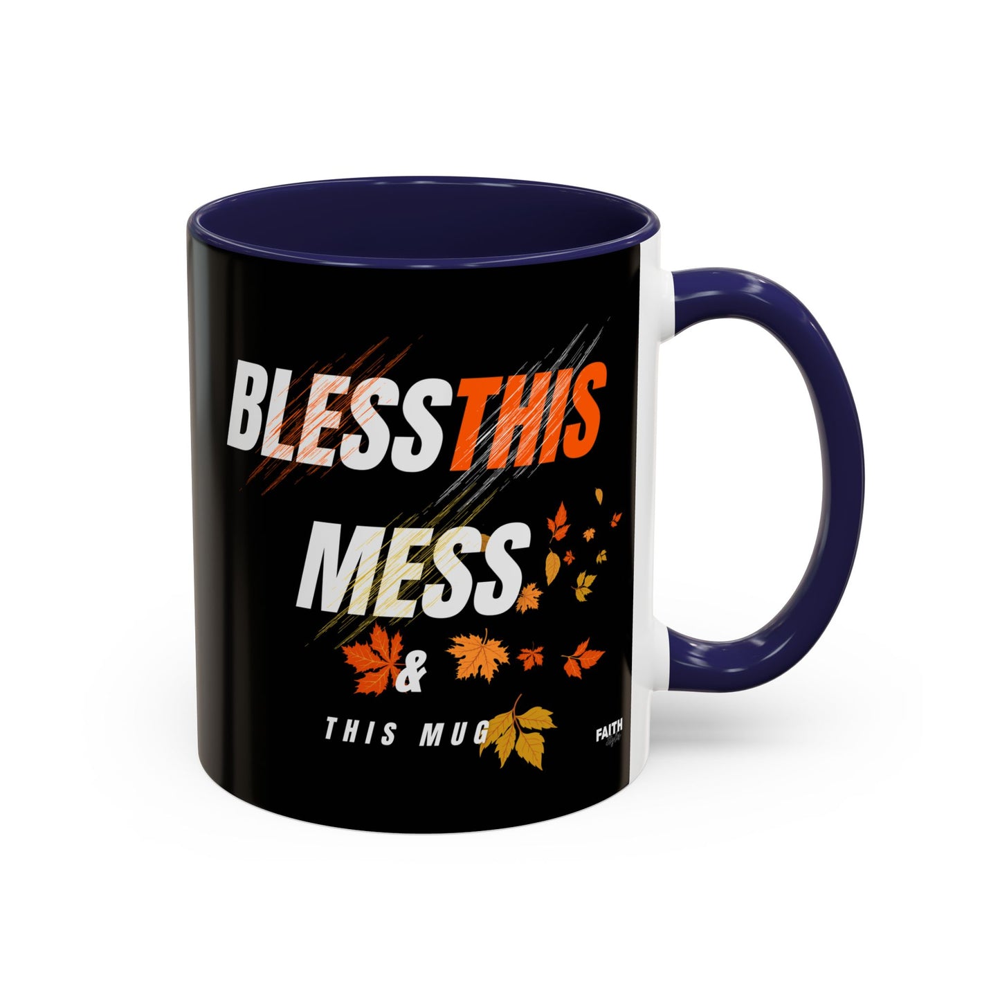 FaithStyles Bless This Mess Coffee Mug, Autumn Mug, Funny Mug Gift, Black Ceramic Mug, Fall Coffee Cup