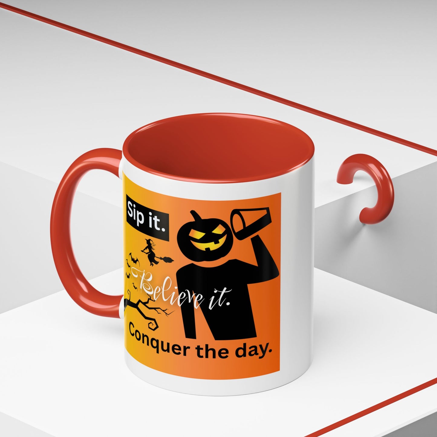 Halloween-Themed Coffee Mug, Sip It Believe It Conquer the Day, Fall Decor, Gift for Pumpkin Lovers, Autumn Kitchenware