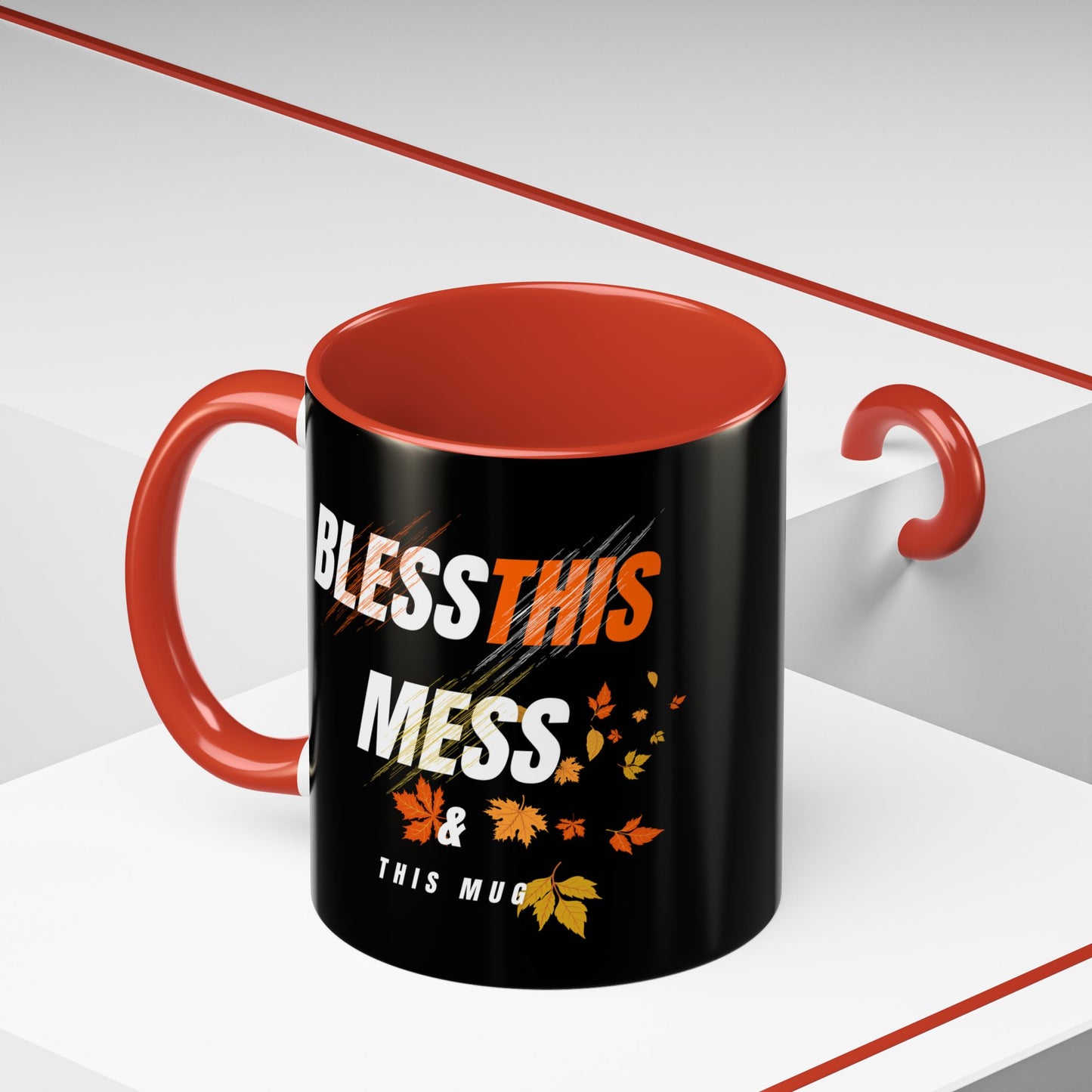Bless This Mess Coffee Mug, Autumn Mug, Funny Mug Gift, Black Ceramic Mug, Fall Coffee Cup