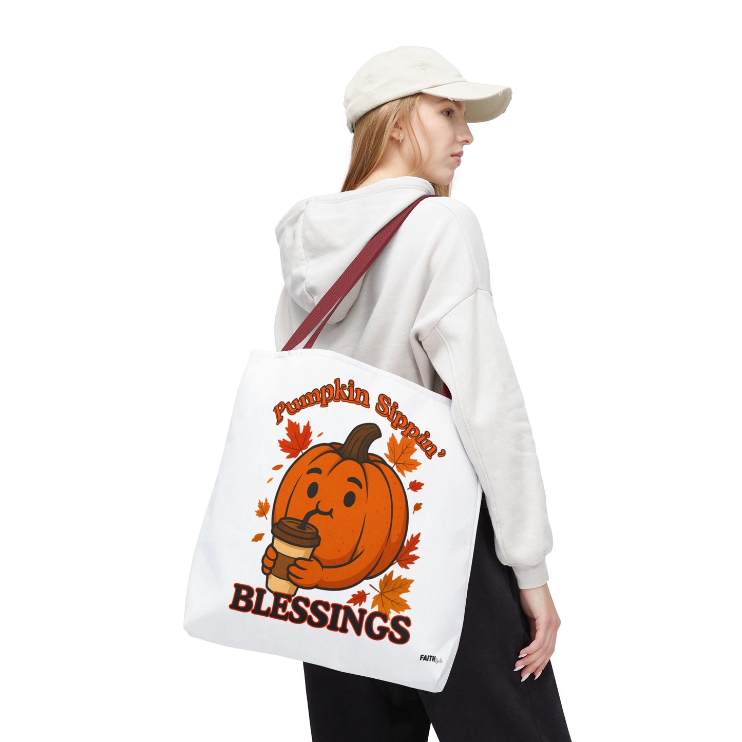 FaithStyles Autumn Pumpkin Blessings Tote Bag | Fall Bag, Cute Tote, Gift for Her, Thanksgiving, Coffee Lovers, Halloween Decor