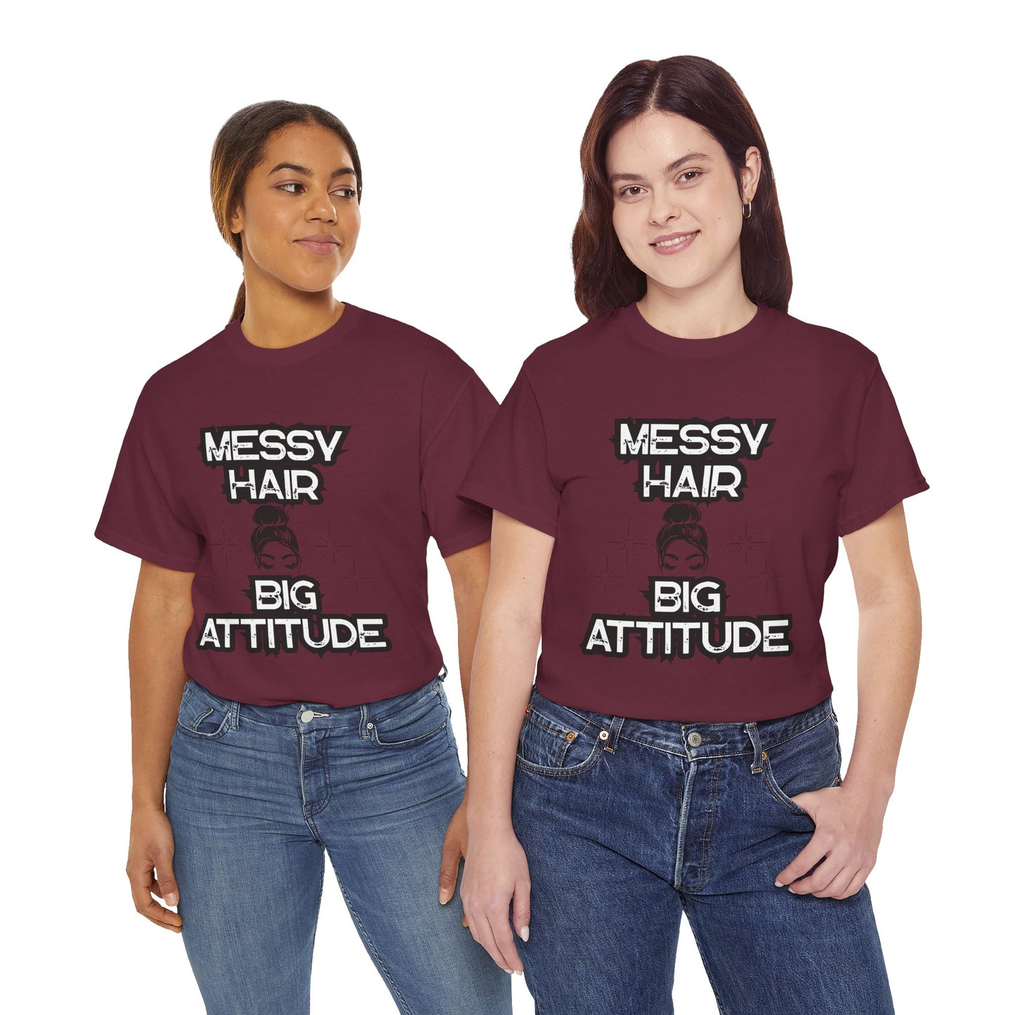 Messy Hair Big Attitude Tee | Stylish Graphic T-Shirt for Casual Wear, Gifts, Everyday Fashion, Relaxed Fit Tee