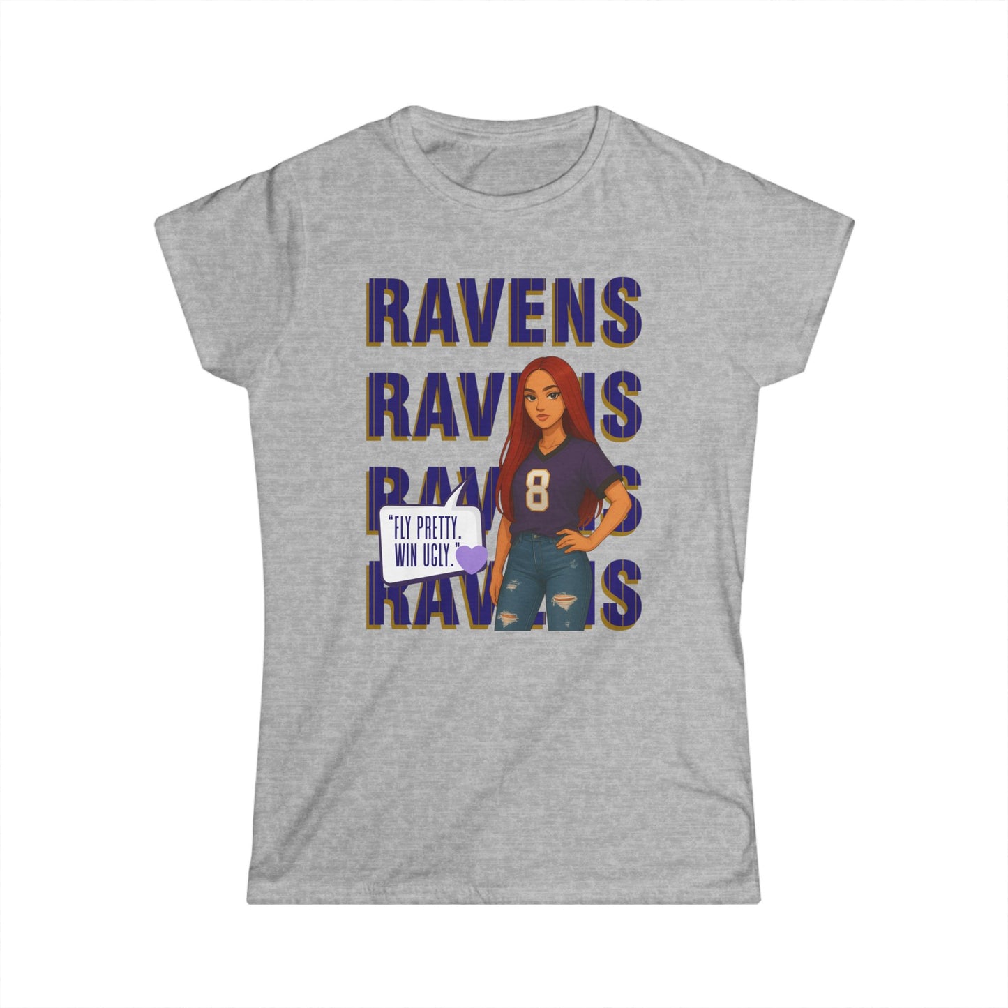 Ravens Fan Women's Softstyle Tee, Sports Apparel, Gift for Fans, Casual Wear, Game Day Outfit, Football Merchandise