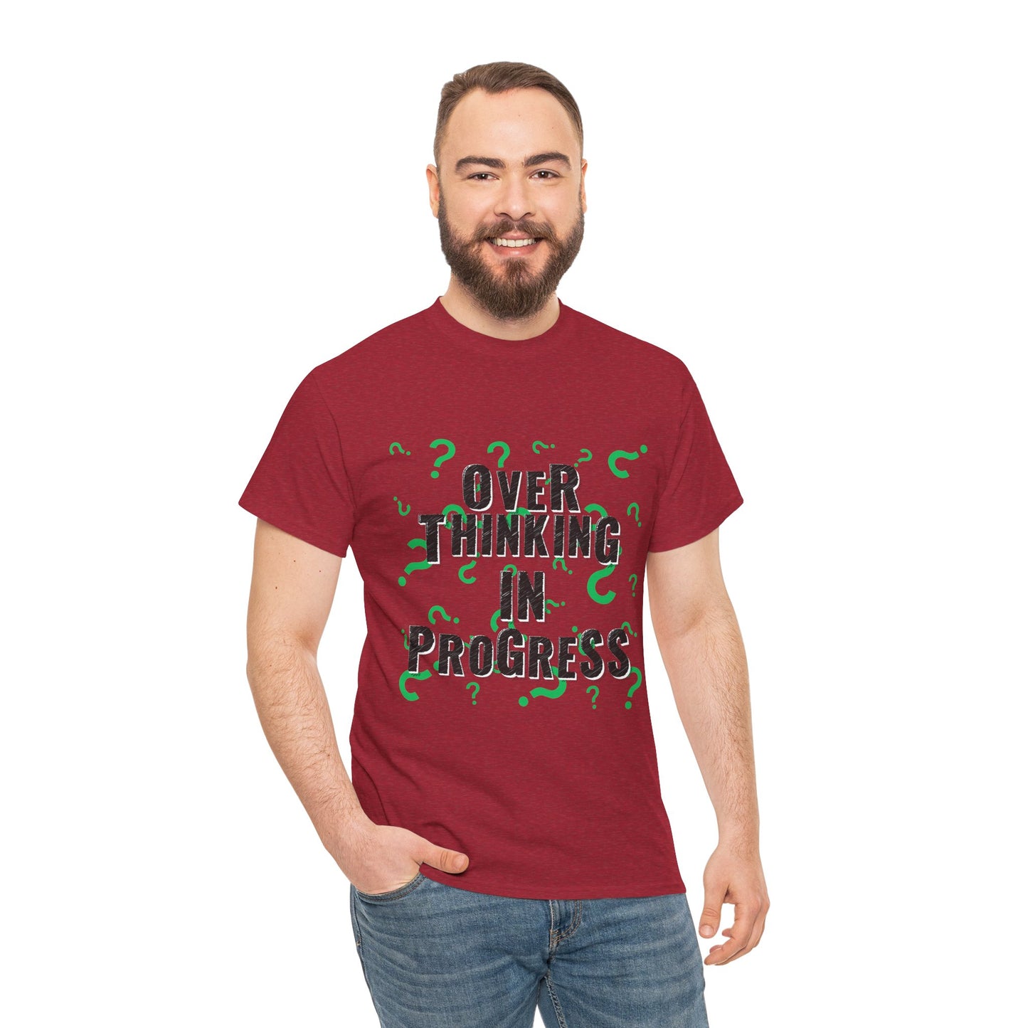 Overthinking in Progress Unisex Heavy Cotton Tee, Fun Graphic T-Shirt, Casual Wear, Gift for Thinkers, Relaxed Fit Tee