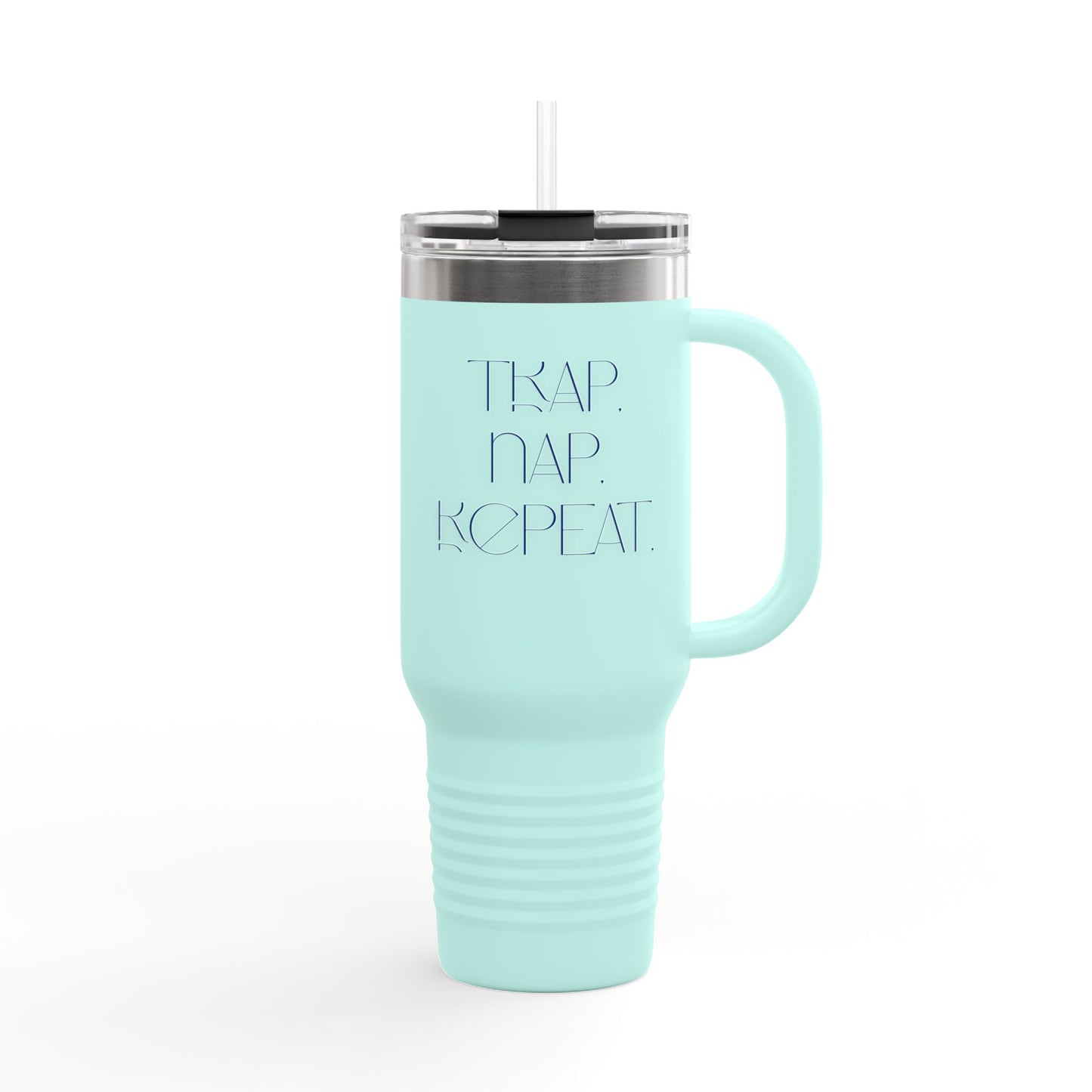 FaithStyles “Trap. Nap. Repeat.” Insulated Travel Tumbler – Stainless Steel Mug with Straw