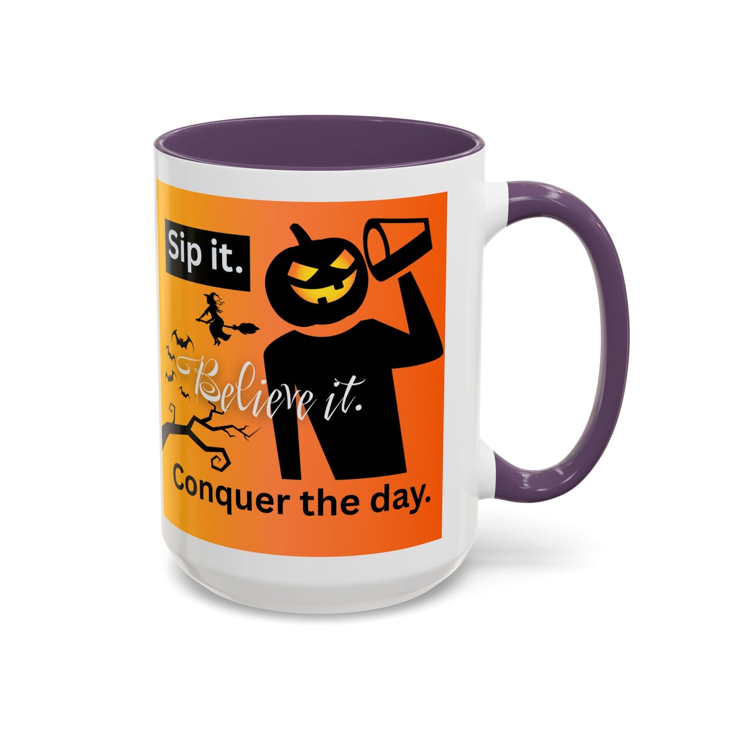Halloween-Themed Coffee Mug, Sip It Believe It Conquer the Day, Fall Decor, Gift for Pumpkin Lovers, Autumn Kitchenware