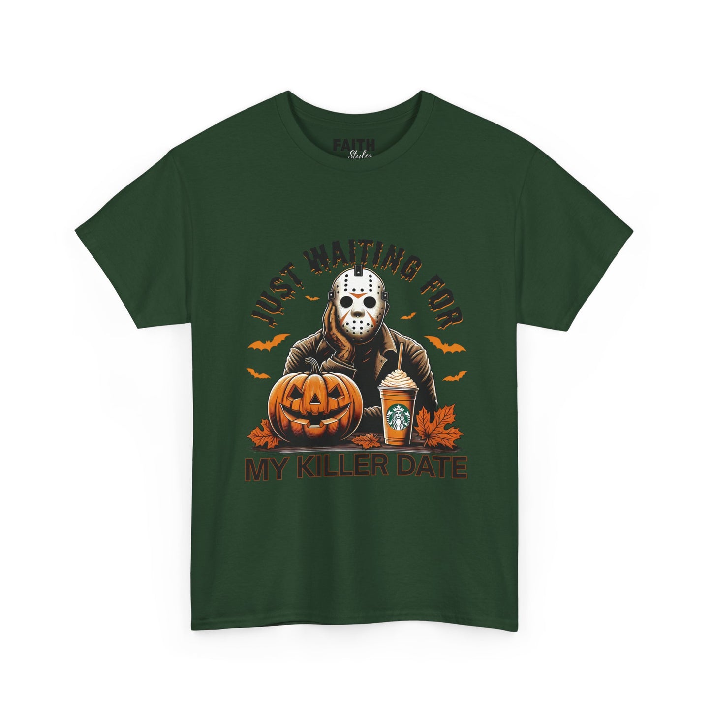 Unisex Halloween Graphic Tee, Spooky T-Shirt for Fall, Just Waiting for My Killer Date Shirt, Perfect for Halloween Parties or Gift