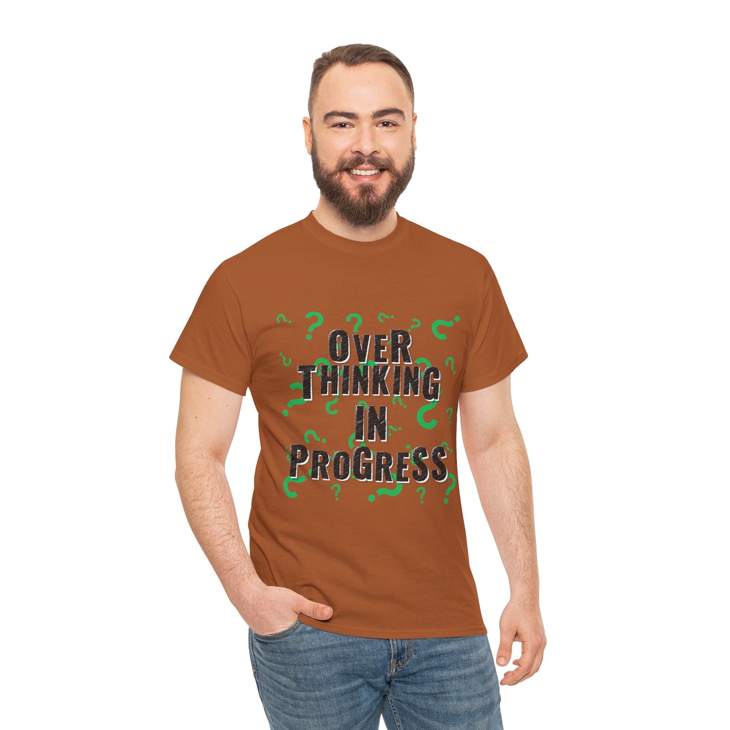 Overthinking in Progress Unisex Heavy Cotton Tee, Fun Graphic T-Shirt, Casual Wear, Gift for Thinkers, Relaxed Fit Tee