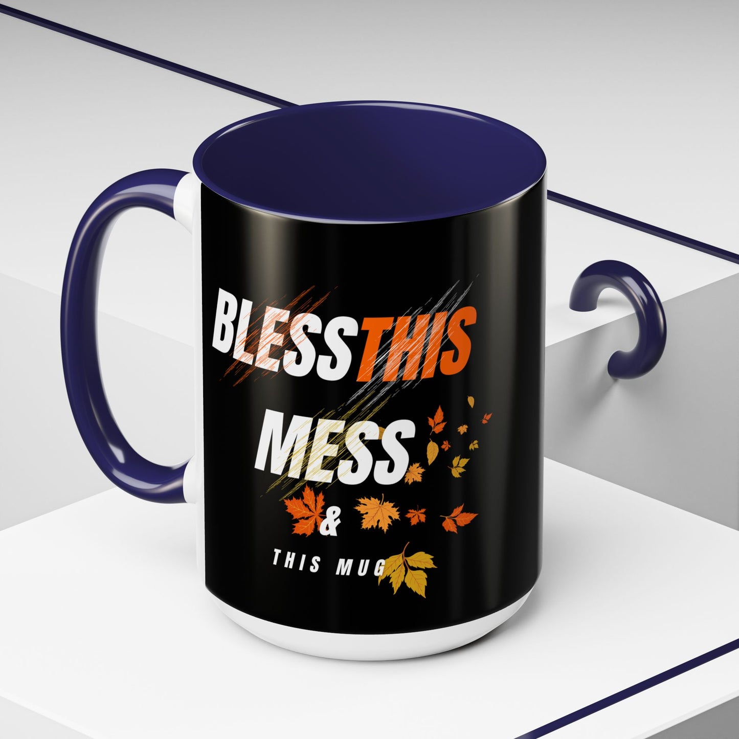 FaithStyles Bless This Mess Coffee Mug, Autumn Mug, Funny Mug Gift, Black Ceramic Mug, Fall Coffee Cup