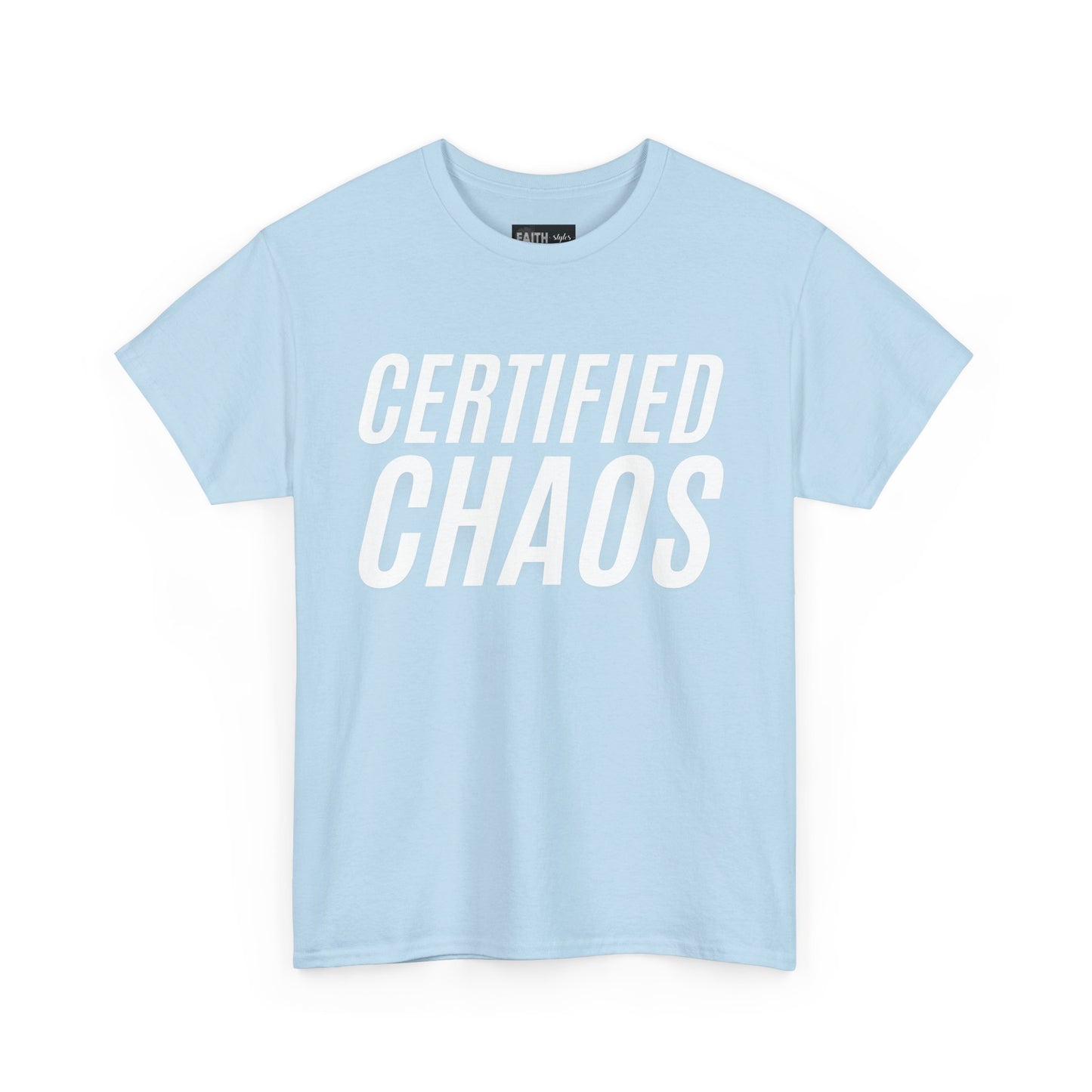 Certified Chaos Unisex Heavy Cotton Tee, Casual Tee, Graphic Tee, Trendy T-Shirt, Gift for Friends, Everyday Wear