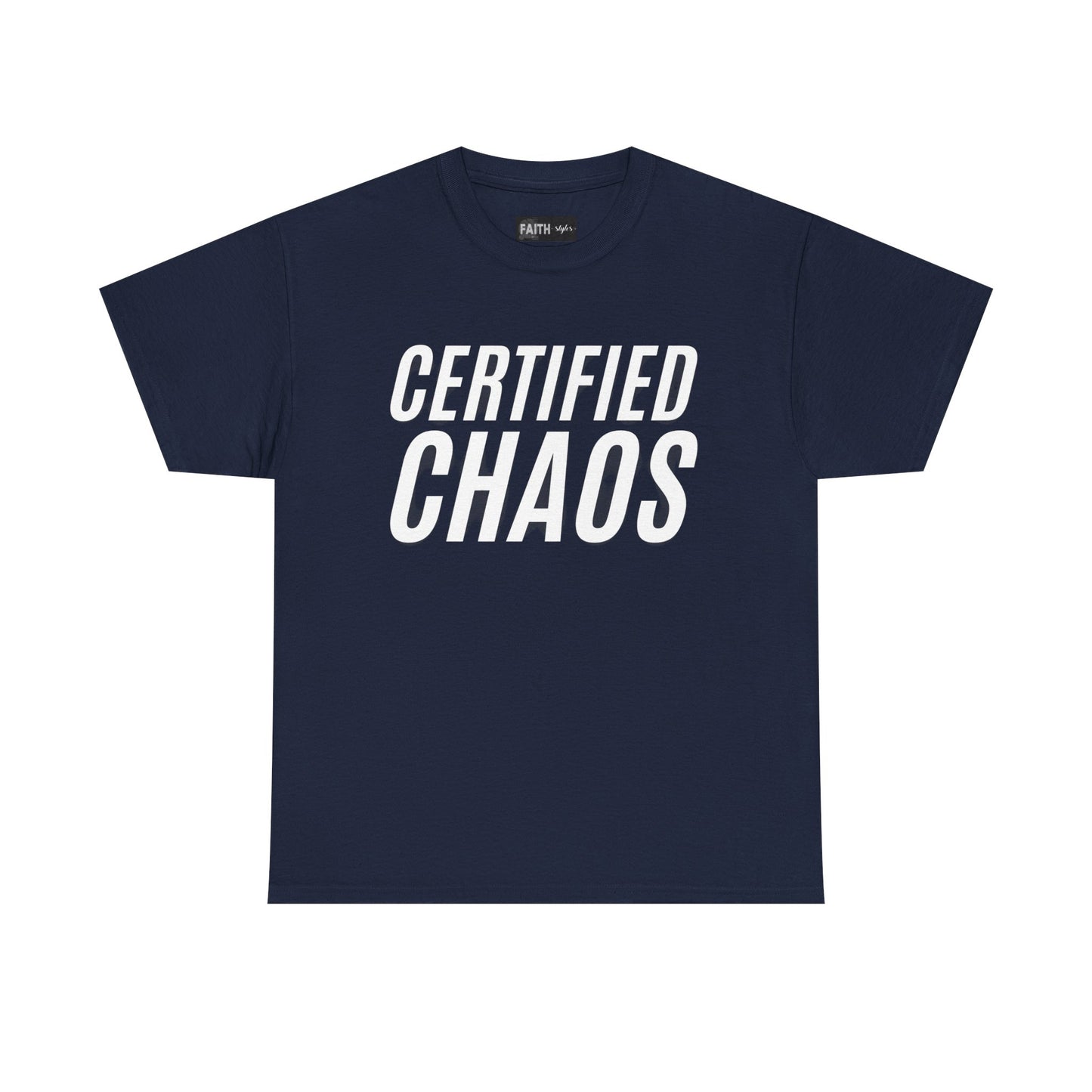 Certified Chaos Unisex Heavy Cotton Tee, Casual Tee, Graphic Tee, Trendy T-Shirt, Gift for Friends, Everyday Wear