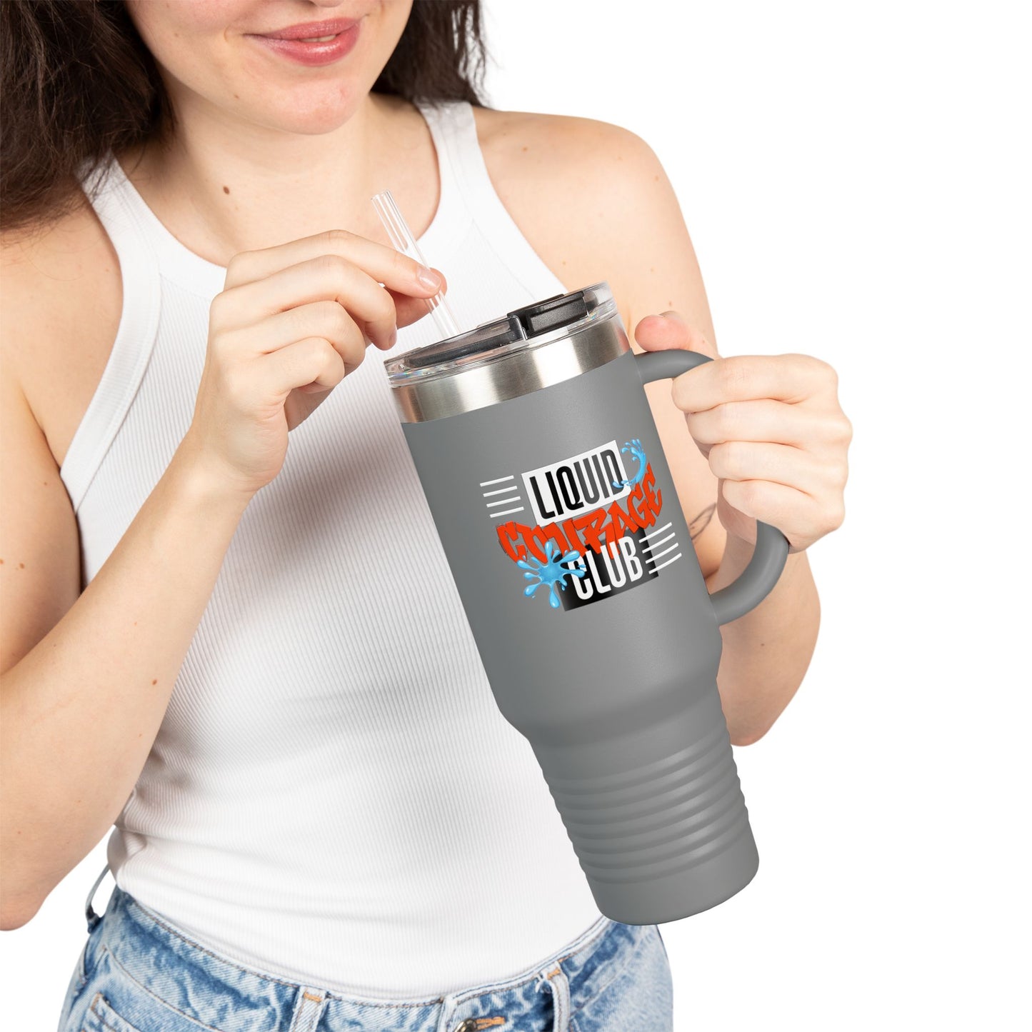 Liquid Courage Insulated Travel Mug | 40oz Travel Cup, Unique Camping Gift, Motivational Coffee Cup, Adventure Drinkware, Outdoor Mug