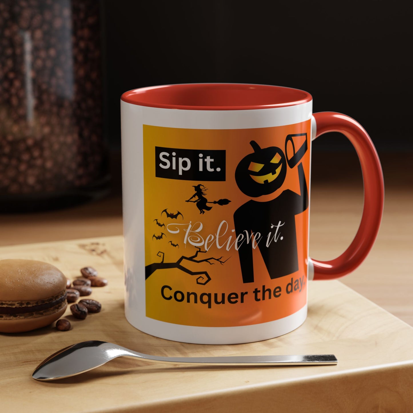 Halloween-Themed Coffee Mug, Sip It Believe It Conquer the Day, Fall Decor, Gift for Pumpkin Lovers, Autumn Kitchenware