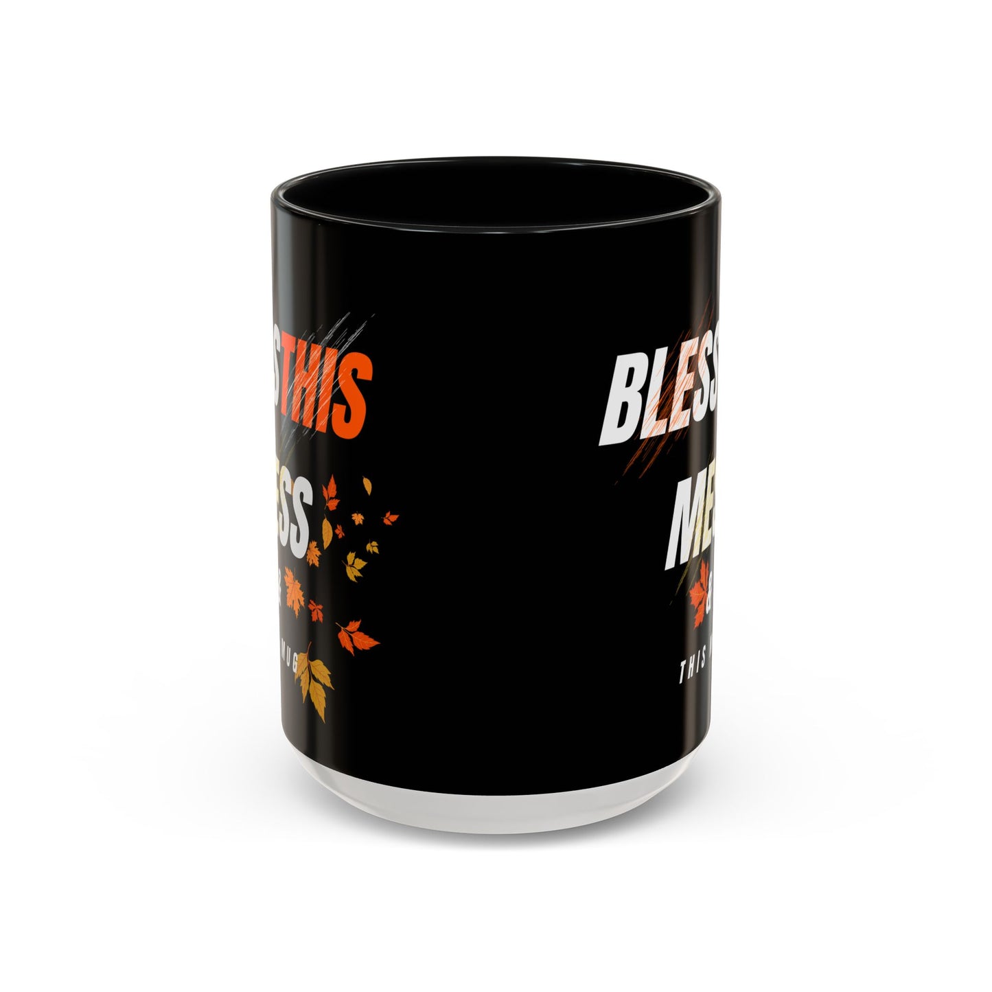 Bless This Mess Coffee Mug, Autumn Mug, Funny Mug Gift, Black Ceramic Mug, Fall Coffee Cup