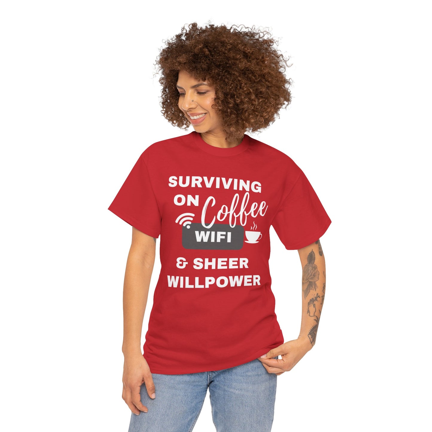 Surviving on Coffee Tee - Unisex Heavy Cotton Shirt, Funny Gift for Coffee Lovers, Perfect for Everyday Wear, Birthday & Holidays