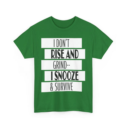 Funny Snooze Survival Tee for Lazy Days, Male's Cotton T-Shirt, Gift for Coffee Lovers, Sleepyhead Apparel, Relaxed Lifestyle Top