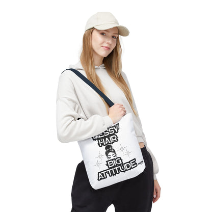 FaithStyles Tote Bag — "Messy Hair Big Attitude" Graphic Tote for Stylish Women