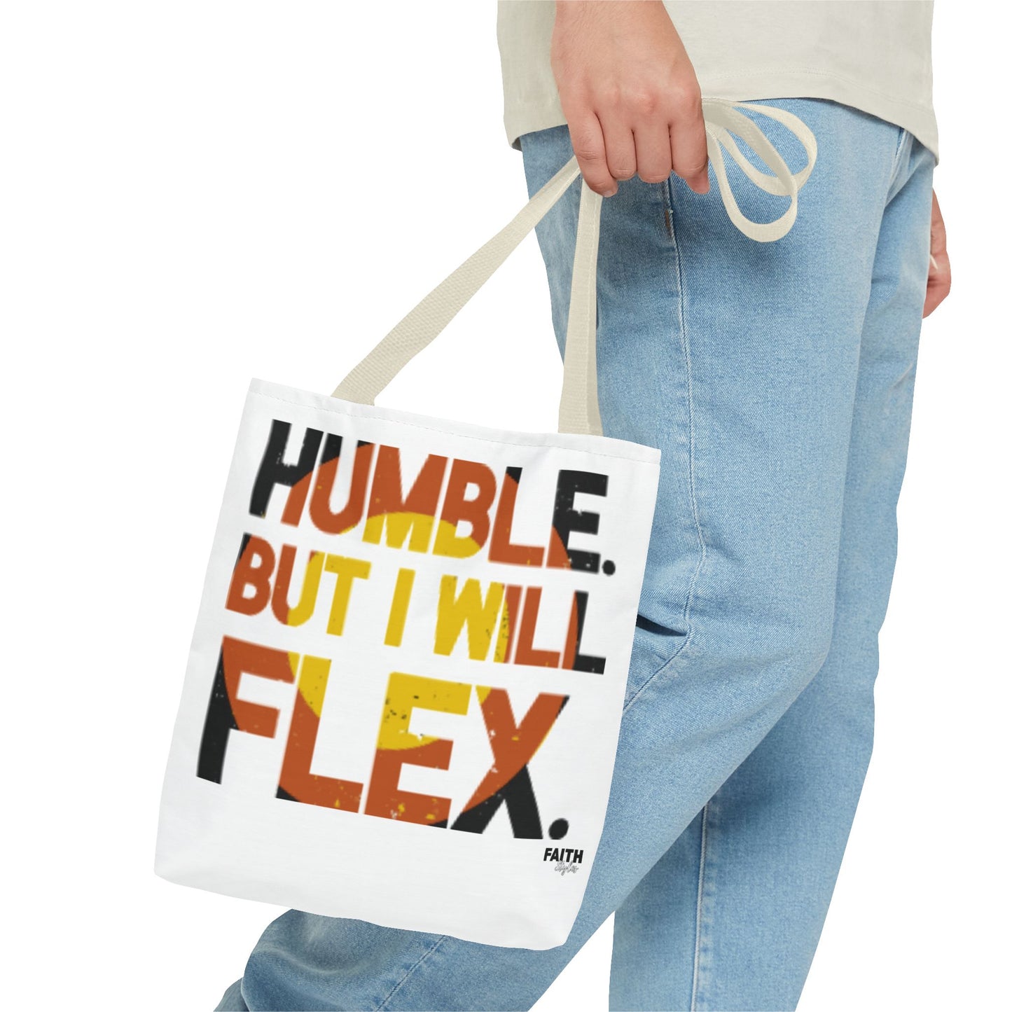 FaithStyles Tote Bag — “Humble But I Will Flex” Graphic Tote, Motivational Everyday Bag