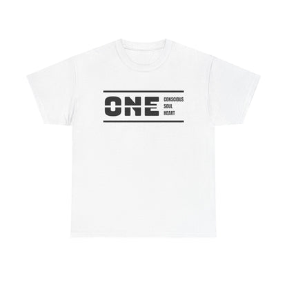 Male's Heavy Cotton Tee - 'ONE' Conscious Soul Heart | Casual Apparel, Gift for Mindfulness, Inspirational Wear, Summer Tee, Everyday Style