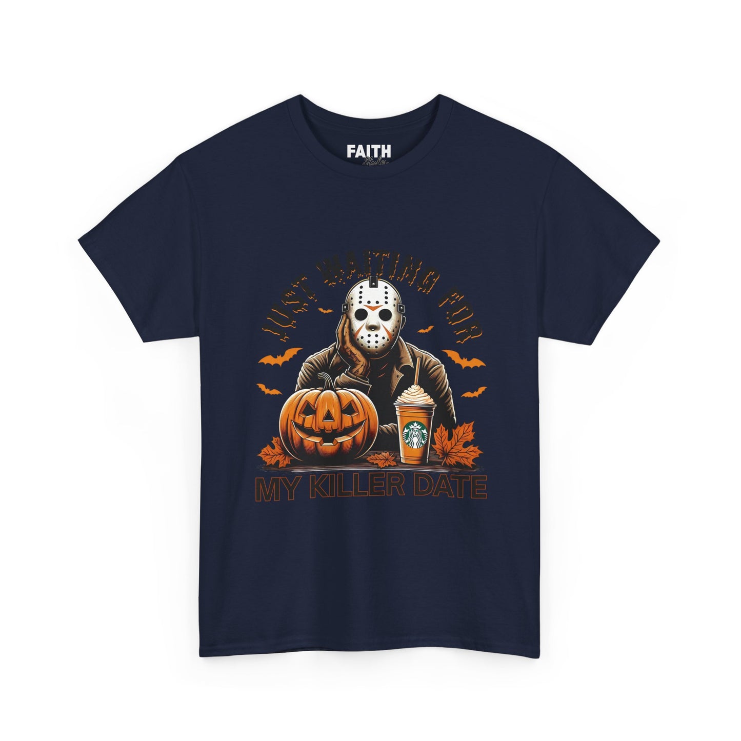 Unisex Halloween Graphic Tee, Spooky T-Shirt for Fall, Just Waiting for My Killer Date Shirt, Perfect for Halloween Parties or Gift