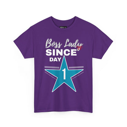 Boss Lady Since Day 1 Tee - Unisex Heavy Cotton Shirt, Perfect for Bosses, Gifts, Celebrations, Fun Occasions, Casual Wear