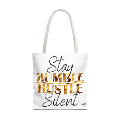 FaithStyles Stay Humble Hustle Silent Tote Bag — Motivational Leopard Print Canvas Tote