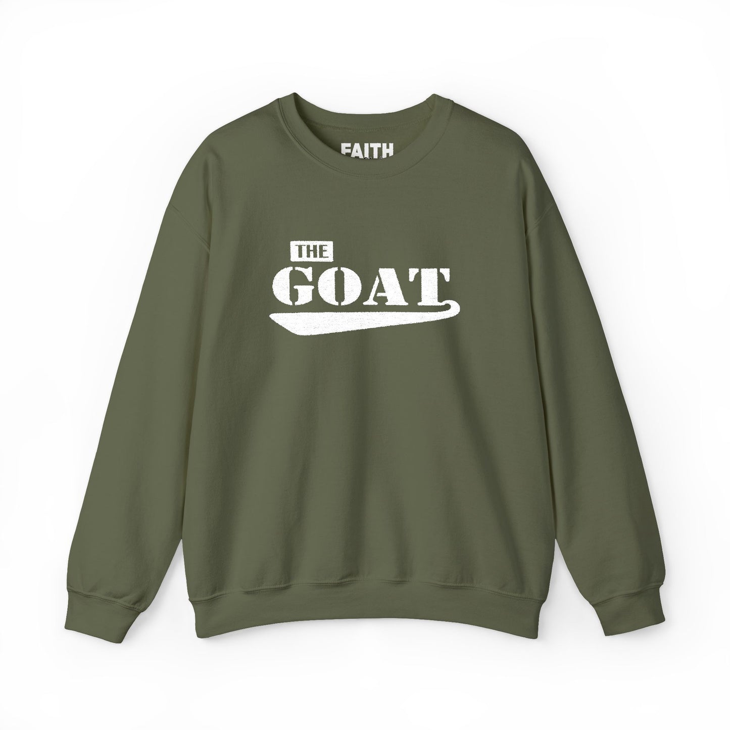 NEW FaithStyles Embroidery The GOAT Crewneck Sweatshirt – Bold White Graphic Pullover