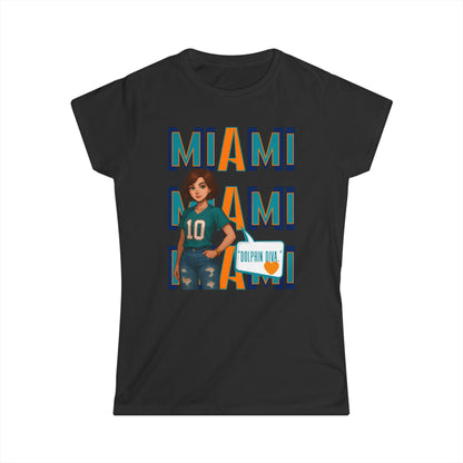 Miami Dolphins Women’s Softstyle Tee - Casual Sportswear, Game Day Outfit, Fan Apparel, Gift for Her, Miami Football Shirt