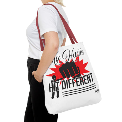 FaithStyles Motivational 'My Hustle, Hit Different' Graphic Tote Bag