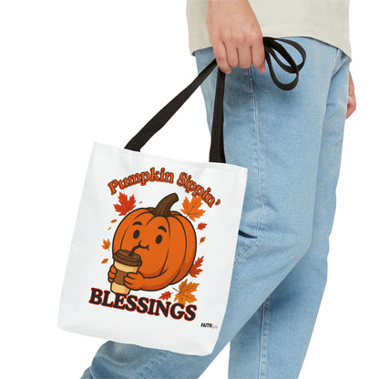 FaithStyles Autumn Pumpkin Blessings Tote Bag | Fall Bag, Cute Tote, Gift for Her, Thanksgiving, Coffee Lovers, Halloween Decor