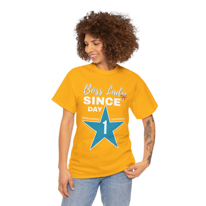 Boss Lady Since Day 1 Tee - Unisex Heavy Cotton Shirt, Perfect for Bosses, Gifts, Celebrations, Fun Occasions, Casual Wear