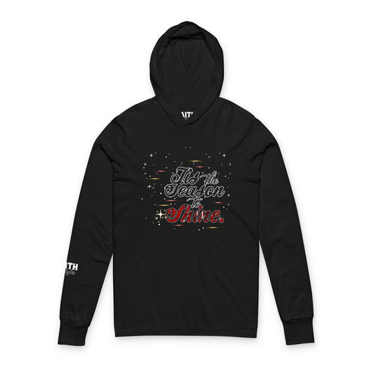 Holiday Hooded Tee — "Tis the Season to Shine" Long-Sleeve Hoodie Tee