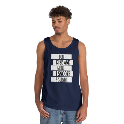 Heavy Cotton Tank Top with "I Don't Rise and Grind - I Snooze & Survive" Design - Relaxed Vibe, Perfect for Lazy Days, Gift for [...]