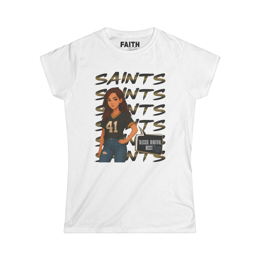 Stylish Women's Saints Tee, Casualwear, Game Day Shirt, Sports Fan Shirt, Cute Graphic Tee, Gift for Her