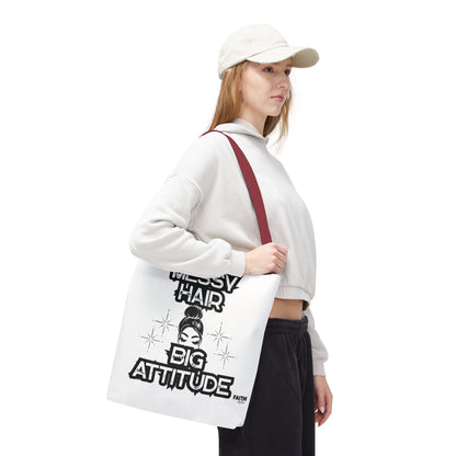 FaithStyles Tote Bag — "Messy Hair Big Attitude" Graphic Tote for Stylish Women