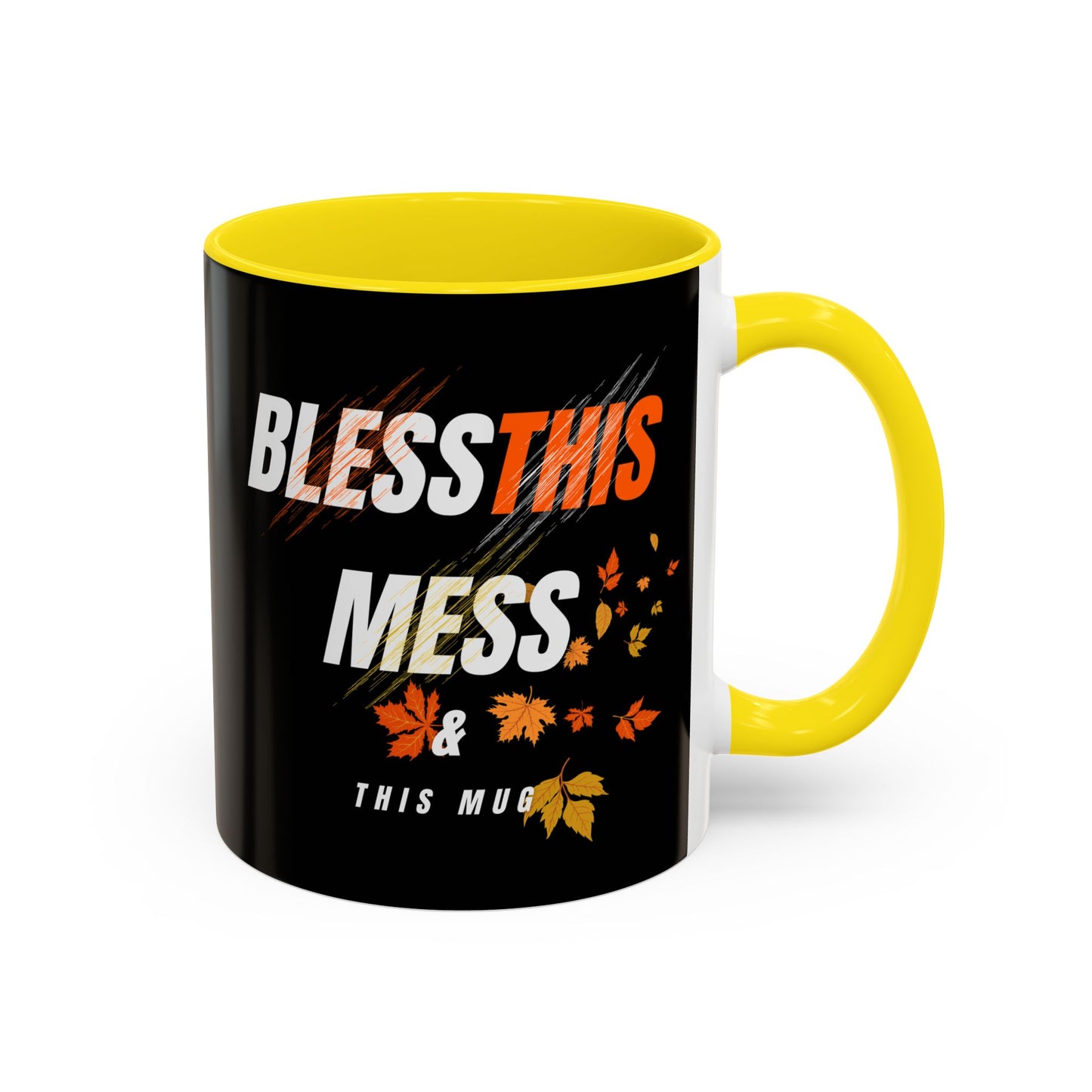 Bless This Mess Coffee Mug, Autumn Mug, Funny Mug Gift, Black Ceramic Mug, Fall Coffee Cup