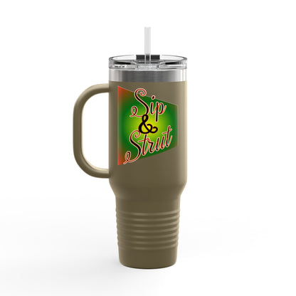 Vibrant Insulated Travel Mug - Sip & Strut, Perfect for Coffee Lovers, Road Trips, Outdoor Adventures, Gift for Holidays, Motivational Mug