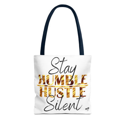 FaithStyles Stay Humble Hustle Silent Tote Bag — Motivational Leopard Print Canvas Tote