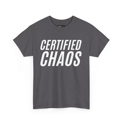 Certified Chaos Unisex Heavy Cotton Tee, Casual Tee, Graphic Tee, Trendy T-Shirt, Gift for Friends, Everyday Wear