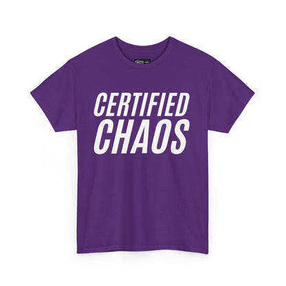 Certified Chaos Unisex Heavy Cotton Tee, Casual Tee, Graphic Tee, Trendy T-Shirt, Gift for Friends, Everyday Wear