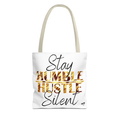 FaithStyles Stay Humble Hustle Silent Tote Bag — Motivational Leopard Print Canvas Tote