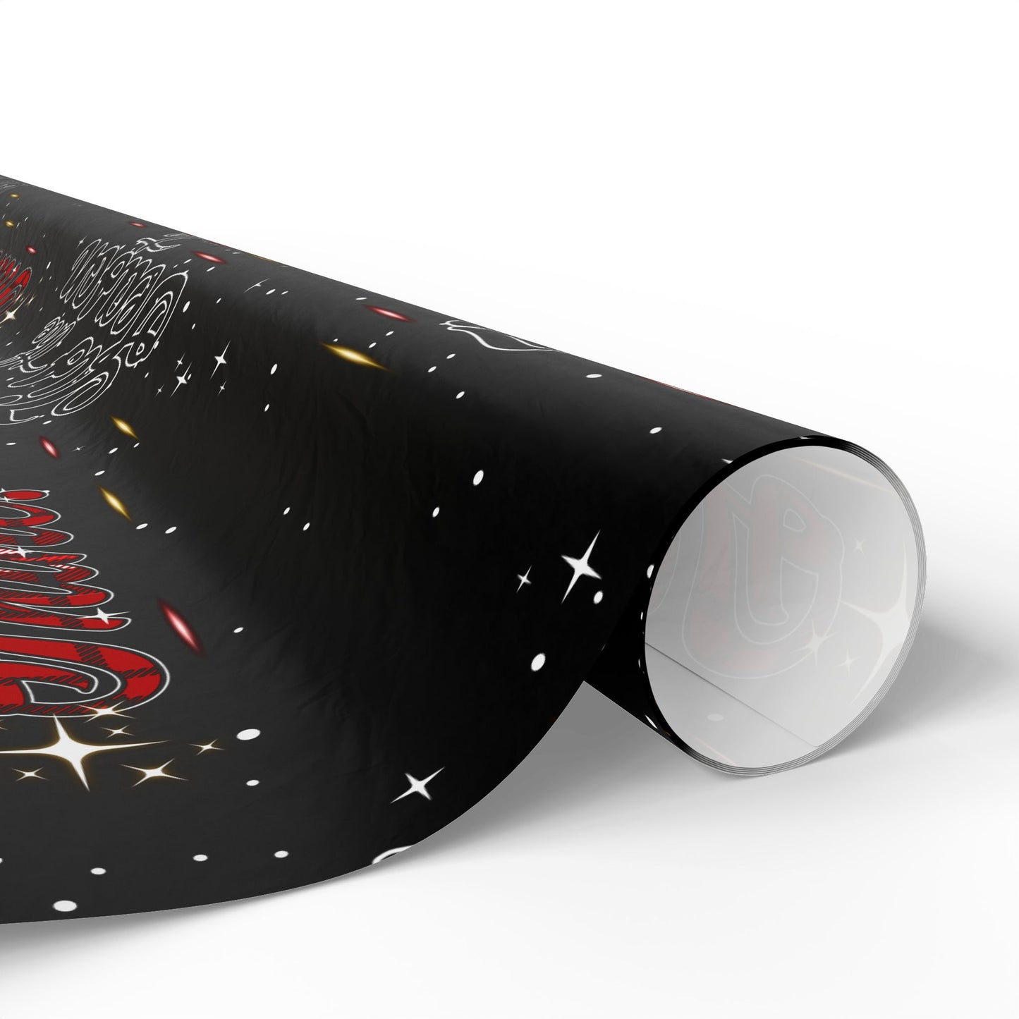 Wrapping Paper Roll — Black Space Pattern with Red 'Ho Ho Ho' Holiday Design