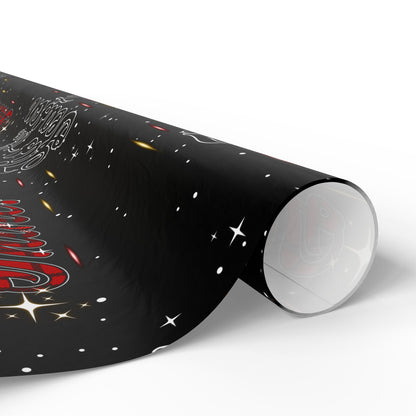 Wrapping Paper Roll — Black Space Pattern with Red 'Ho Ho Ho' Holiday Design
