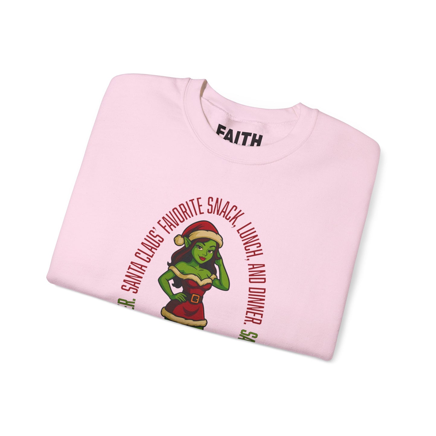 Holiday Goblin Girl Crewneck Sweatshirt — 'Favorite Snack' Christmas Sweatshirt
