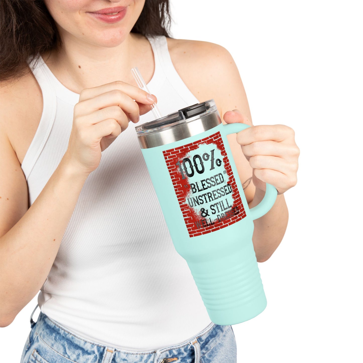 100% Blessed Insulated Travel Mug, 40oz - Perfect for On-the-Go Coffee Lovers, Gift for Friends, Durable Travel Cup, Unique Quote Mug, [...]
