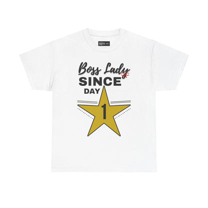 Boss Lady Since Day 1 Tee - Unisex Heavy Cotton Shirt, Perfect for Bosses, Gifts, Celebrations, Fun Occasions, Casual Wear