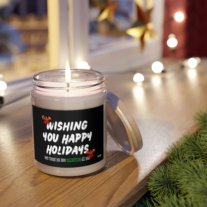 Holiday Soy Candle — "Wishing You Happy Holidays" 9oz Scented Jar